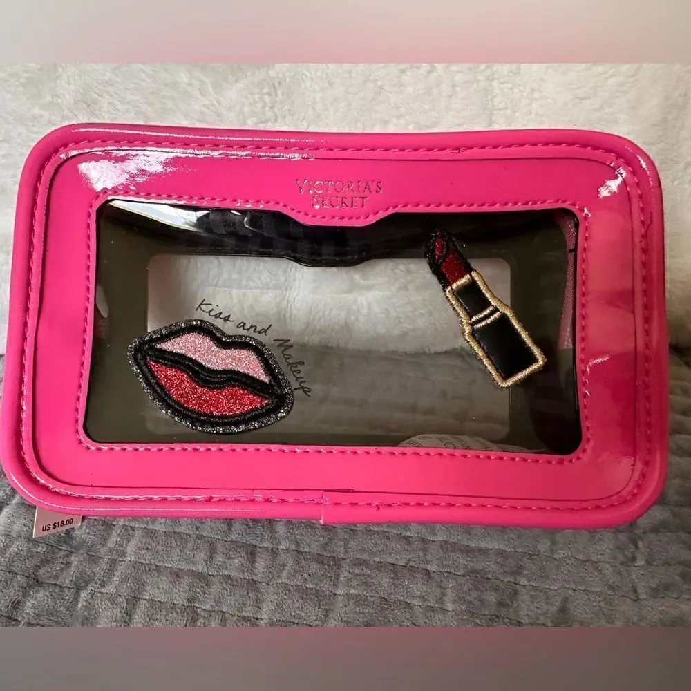 Victoria's Secret Cosmetic Case Clear Pink Patches Beauty Travel Makeup …